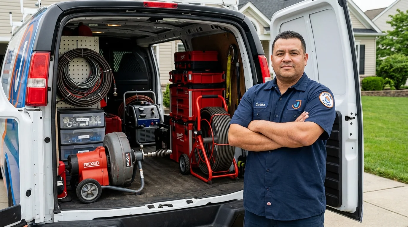 Professional drain cleaning equipment and Johns Plumbing LLC plumber in Chagrin Falls