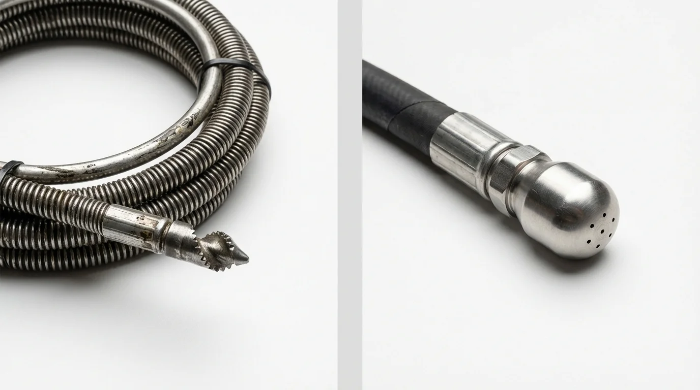 Drain snake cable and hydro jetting nozzle used for drain cleaning in Chagrin Falls, OH