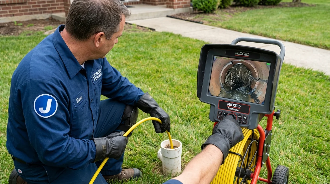 Sewer camera inspection being performed by Johns Plumbing LLC in Chagrin Falls